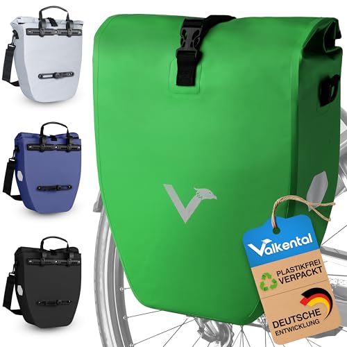 Valkental - Große & wasserdichte Gepäckträgertasche - 20L Füllvolumen - Fahrradtasche für Gepäckträger mit Reflektoren in Grün