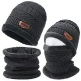 Axinyijia Wintermütze Schal Set Herren, Winter Mütze Beanie für Herren, Wollmütze loop Schal für Männer, Strickmützen mit Fleece Gefütterte Mützen für Herren