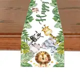 Glamifyr Tischläufer Geburtstag,Geburtstag Tischläufer Grün Tischdeko Kinder Geburtstag Deko Happy Birthday Tischläufer Tisch Deko Mädchen Waldtiere Geburtstagstischdecke Geburtstag Junge 180 x 35cm
