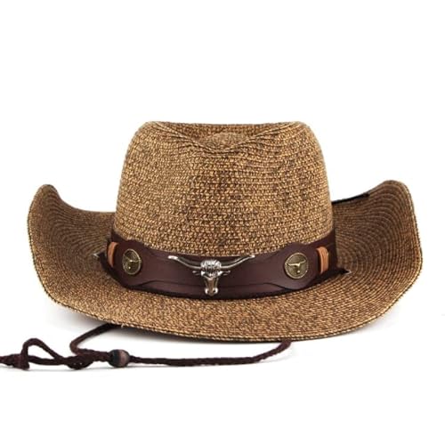 JIAHG Unisex Cowboyhut Strohhut Herren Westernhut Sommerhut Sonnenhut Stroh Panamahut Piratenhut Damen Strandhut Fischerhut Strandmütze