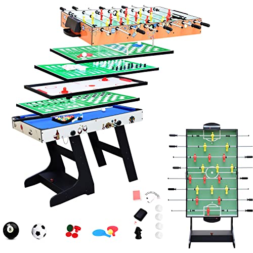 OYE 4FT 8 in 1 Zusammenklappbar multifunkniertes Tischspiel - Tischfußball(Tischkiker)/Tischtennis/Air Hockey/Billard-Tisch, MDF