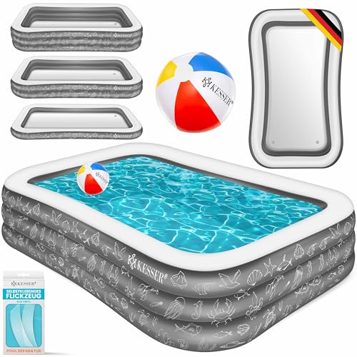 KESSER® Aufblasbarer Pool Familienpool für Kinder und Erwachsene Gartenschwimmbad Familienschwimmbad Sommer 240x142x56 cm Planschbecken 613 Liter Füllmenge Kinderfreundlich Inkl. Flickzeug & Ball