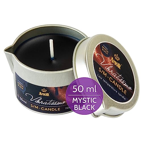 VIBRATISSIMO S/M Kerze Mystic Black 50 ml I Niedertemperatur-Kerze in schwarz I hochwertiger Kerzenwachs geruchlos I Tropfkerze für Erotik Spiele I romantische Massagekerze für Paare I Wax Candle