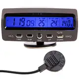 WINGONEER 12V Auto-Spannungsüberwachungs-Thermometer, Multifunktions-Temperatur- und Spannungsmesser mit Temperatur/Zeit-LCD-Anzeige