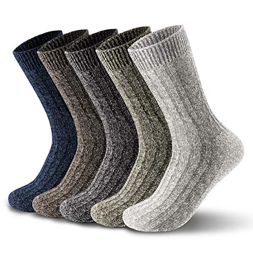 ElifeAcc 5 Paar Männer Winter-Stricksocken Gestrickte Wolle Herren Wadensocken Ideal für Winterstiefelkleidung und den täglichen Gebrauch Größe 40-46（Pure 3）