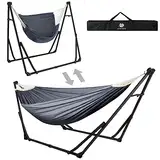 Anyoo Hängematte und Hängesessel mit klappbarem Gestell, tragbares Hängemattengestell Set für den Outdoor/Indoor Garten Terrasse Camping Deck