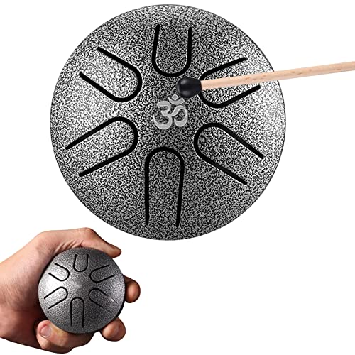 Aedcbaide Zungentrommel Tragbare Mini Trommel 3 Zoll 6 Töne Steel Tongue Drum, D-Dur Klangschale Handpan Instrument mit Schlägeln für Kinder Meditation Yoga Klangheilung Garten Weihnachten (Silber)