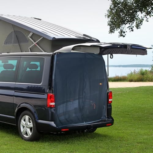 Heckklappe Flügeltür Kofferraumabdeckung Sonnenschutz,180 * 150 cm Magnetisch Moskitonetz Schwarz Mesh,Fliegengitter Sonnenschutz für T5 T4 T6 Wohnmobil Wohnwagen Camping Zubehör