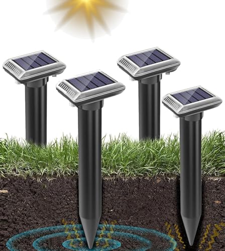 Mole Repellent Sonic-gerät 4 Stück Ultrasonic Solar Maulwurfabwehr Maulwurfschreck Wühlmausabwehr Schlagenabwehr Eidechsenabwehr Mole Repellent Schädlingsbekämpfung für Den Rasen Garten