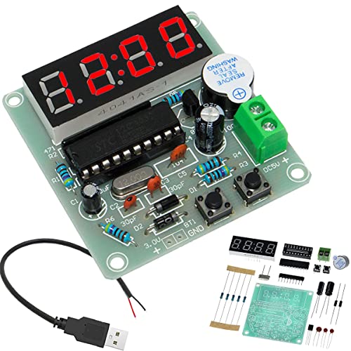 DAOKAI 4 Bits Digitaluhr DIY Kit LED Elektronische Uhr Production PCB Löten Übungsplatine für Lehrplanübungen Schweißübungen, mit USB 2.0 Steckerkabel