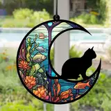 Bunt hängendes Sonnenfänger, 5 ZollFenster hängende Mondkatze Unterwasserwelt, Küchenfenster Garten Dekorativ, Fenster-Sonnencather,Geschenk für Katzenliebhaber, Naturliebhaber, Katze