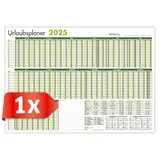 PRIMUS PRINT - Mitarbeiter Urlaubsplaner - Wandkalender 2025 - Monatskalender - A1-594x841mm - bis zu 20 Mitarbeiter - Urlaubskalender - inklusive Feiertagen - diverse Ausführungen [1x Gefalzt Grün]