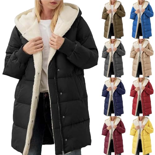 2 euro artikel, outlet angebote damen, Winterjacke Damen Lang Warm Gefüttert, Winter Warm Wintermantel Parka Jacke Gefütterter Winterparka Mantel Fleecejacke Outdoor, black friday angebote