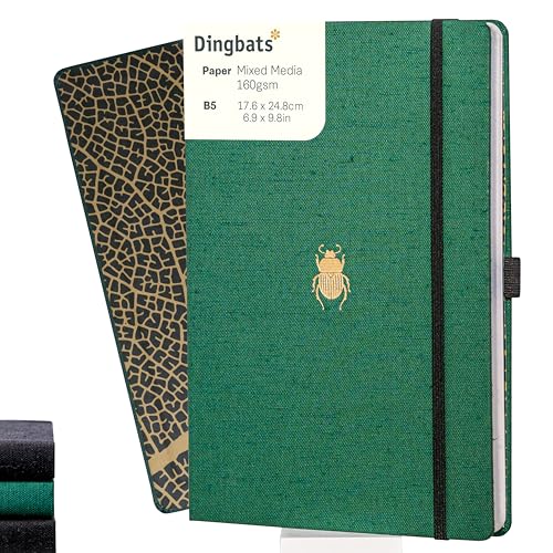 Dingbats* Pro B5 Dotted Large Notebook - Textileinband, Fadenheftung Tagebuch - Für Arbeit Reisen - Tasche, Gummibandverschluss, Stifthalter, Lesezeichen