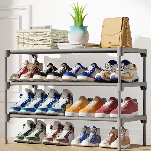 Kitsure Schuhregal für den Eingangsbereich - Stabiler & langlebiger Schuhschrank für den Schrank, 4-stufiges, platzsparendes schuhablage, Shoe Rack Grey