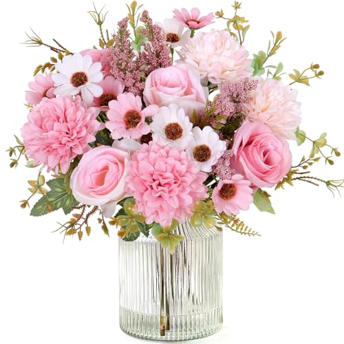 MEIVINES Künstliche Blumen Kunstblumen Wie Echt Künstlich Blumenstrauß 2 Bündel Seide Kunstrosen Blumenstrauß Künstlich Seidenblumen Rosa Blumen für Hochzeit Partei Heim Küche Dekor
