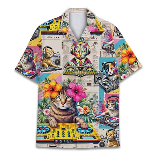 HIHI GLOBAL Hawaii-Hemd für Herren und Damen, lustiges Hawaiihemd für Herren, Sommer, Strand, Aloha, kurzärmelig, lässig, Button-Down, L