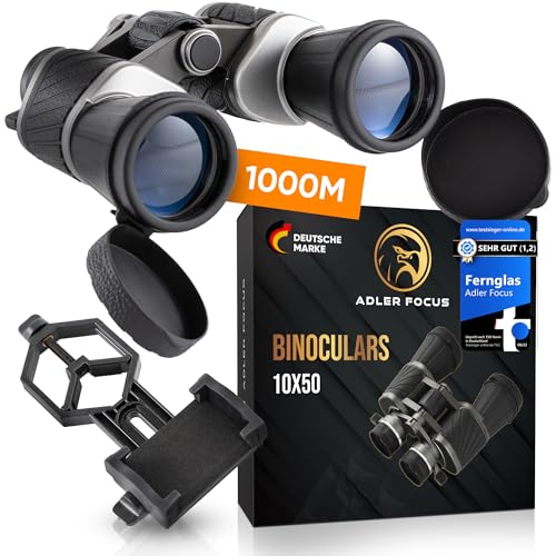 Adler Focus Fernglas 10x50, Testsieger für Erwachsene, Eagle-Eye-Technologie, 22mm HD Augenmuschel, BAK4+FMC, Feldstecher, für Brillenträger, Reisen, Jagd, Vogelbeobachtung