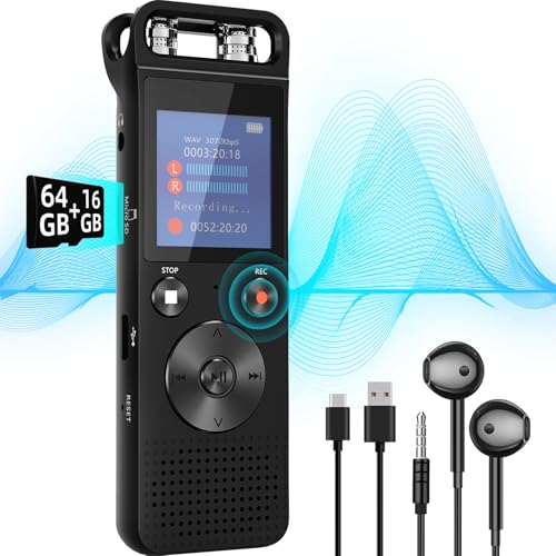 80G Digitale Diktiergeräte,Aufnahmegerät mit 720° Surround-Mikrofon Voice Recorder 3072 Kbps HD-Aufnahme Aufnahmegerät 1000 Stunden Audio Recorder Mobile Rekorder mit Passwort für Unterricht, Meetings