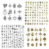 VEGCOO 200 Stücke Charms Anhänger zum Schmuck, Armbänd Ketten Ohrringe Selber Machen, Gemischte Vintage Aesthetic Accessoires Halskette Making Zubehör Silber (Silber und Gold)