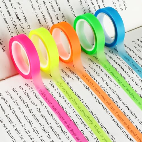 10 Rollen Haftnotizen, Highlight Klebeband, Transparent Farbiges Klebeband für Lesen und Notizen für Lehrer Schüler (8mm x 5m)