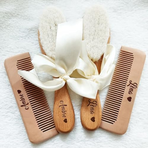 Personalisierte Baby-Haarbürste, Individuelle Gravur Des Säuglingsnamens, Weiche Babybürste, Babybürsten-Set, Personalisierter Geburtskamm, Baby-Haarbürste For Neugeborene, Baby-Haarbürste