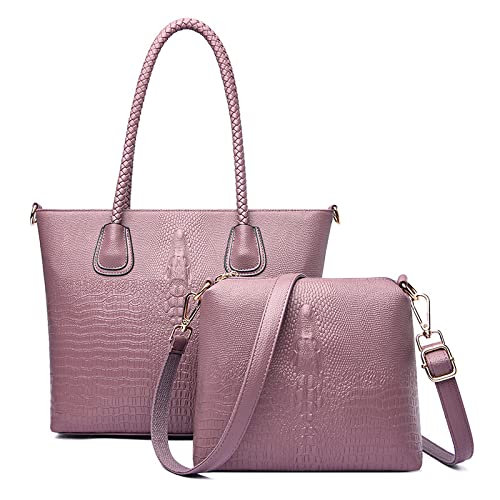 Einfarbige Krokodilmuster-Umhängetasche Zweiteiliges Set Muttertasche Designertasche, Lila