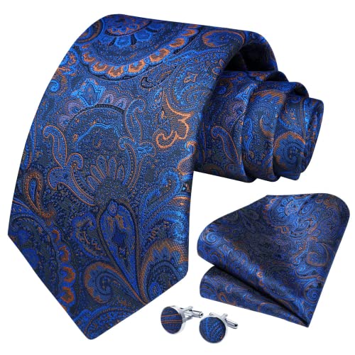 HISDERN Herren Krawatte Blumen Paisley Krawatte & Einstecktuch Manschettenknopf Set für das Hochzeitsgeschäft