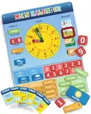 LIKARTO® Kalender für Kinder - Lernuhr Kinder - Montessori Magnettafel inkl. 36 Magnete & 20 Übungskarten - Kalender lernen - Uhrzeit lernen - interaktives Lernen