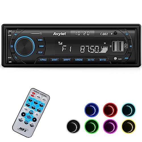 Autoradio Bluetooth 5.0,FM/AM 7 Farben Autoradio mit Bluetooth Freisprecheinrichtung,1 DIN Radio Stereo mit 2 USB/AUX/Karte/MP3-Player,Unterstützung für iOS, Android,30 Radiostationen speichern