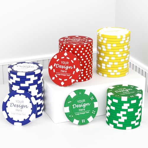 50 individuelle Las Vegas Casino-Poker-Chips für 6 Farben, bedruckt in voller Farbe mit Ihrem Logo, Bild oder Text, 40 mm schwer, 11,5 g, für Getränke, Party, Hochzeit