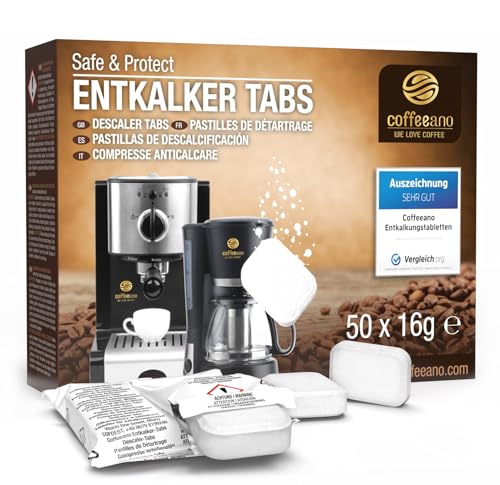 Coffeeano 50 Entkalkungstabletten für Kaffeevollautomaten und Kaffeemaschinen. Entkalkungs-Tabs für Delonghi, Siemens, EQ-Serie, Jura, Krups, Bosch, Miele, Melitta, WMF uvm.