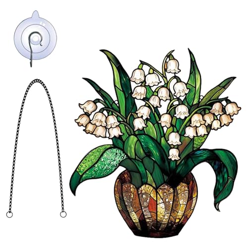 Acryl-Fensteranhänger, Maiglöckchen-Fensterdekoration | Acryl-Blumen-Fensterdekoration – Blumen-Traumfänger-Schild mit Kette für Balkon, Garten, Küche
