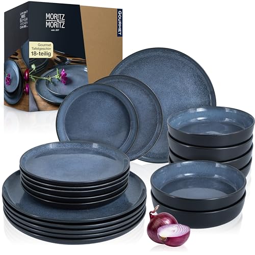 Moritz & Moritz VIDA 18-teiliges Geschirrset 6 Personen – Elegantes Teller Set aus hochwertigem Porzellan – Geschirr aus 6x Dinnerteller, 6x Dessertteller, 6x Suppenteller