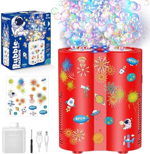 Bombble Astronaut Seifenblasenmaschine, Automatische Feuerwerk Seifenblasenmaschine mit 240ml Seifenblasenlösung/26 Löcher/Licht, Outdoor Seifenblasenspielzeug für Kinder, Hochzeit, Kindertag, Party