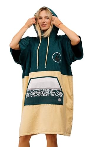 WAVE HAWAII Poncho Petrol Surfponcho 100% Baumwolle für Körpergrößen von 160-190 cm Umkleidehilfe für Schwimmen Strand Surfen Badeponcho mit Kapuze Duschponcho für Damen Herren Erwachsene