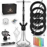 NOBLE HOOKAH HOOKAH 100cm 4 Anschlüsse Aluminium Shisha Set mit LED Licht, 4 Schläuche, Glasbase, Molassefänger