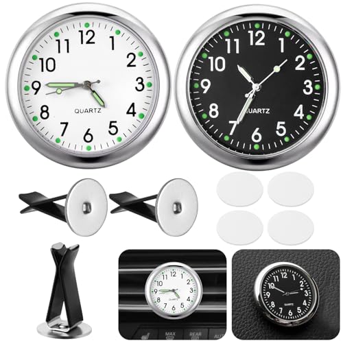 Celepoir 2 Stück Auto Uhr, Mini Uhr für Auto Armaturenbrett, Selbstklebend Leuchtende Autouhr, Auto Lüftungsschlitz Clip Uhr, Auto Uhr zum Kleben, Auto-Uhren Digital für Auto Lnnendekoration Geeignet