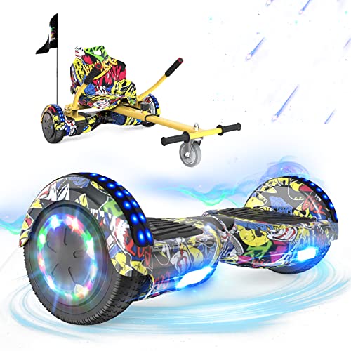 RCB Hoverboards mit Sitz Hoverkart komplett für Kinder, Skateboard mit Set, Hoverboards mit LED Lichtern und Bluetooth, Geschenk für Kinder