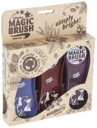 Kerbl Original Magic Brush Bürstensets Pferdebürste Pferdepflege Massagebürste, Wildberry Recycled, 3er Set