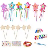 Dimoxii 12 Stück Feenstäbe Prinzessin Zauberstab Zum Bemalen Kinder Holz DIY Handwerk für Mädchen Malen Bastelset Mitgebsel Geschenk Party (Sterne)