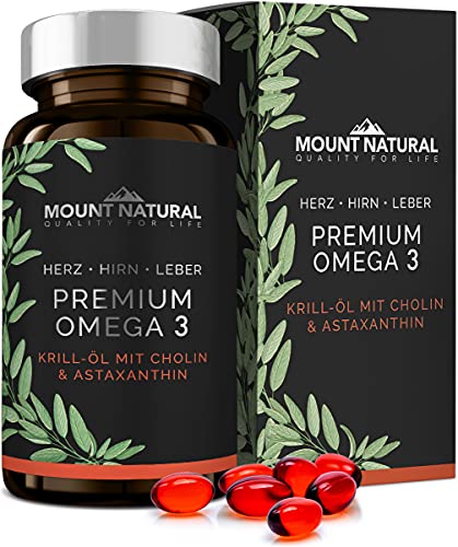 MOUNT NATURAL Krillöl - 1180mg mit hochdosiertem Omega-3: EPA, DHA, Cholin und Astaxanthin - Hochwertiger als Fischölkapseln durch Phospholipid - Laborgeprüft aus Deutschland 60 Kapseln = 49,5g