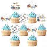 Sursurprise Cupcake-Topper mit Zug-Motiv, Dampfzug, Eisenbahn, Kreuzung, Happy Birthday, Cupcake-Picks, Kuchendekorationen, Transportverkehrsfahrzeug, Thema, Geburtstagsparty, Eisenbahn-Dekoration,