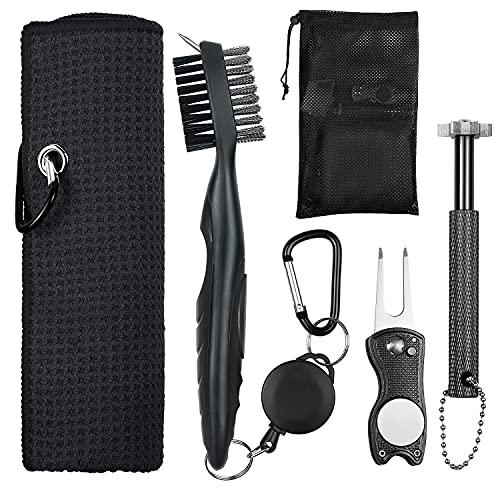 OUYILE Golf Club Cleaner,Golf Handtuch,Golf Club Pinsel,Golf Club Groove Sharpener und Divot Repair Tool mit Golf Pouch Bag,Golf Zubehör für Männer,Golf Ball Cleaner