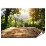 islandburner Prime XXL Bild Poster KCOJ Holztisch Garten-Glas Wandbild: Exklusiver Luxus mit stilvollem Design Esszimmer Möbelgeschäft Premium Bilder Fotodruck