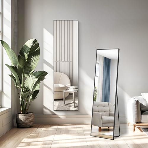 WOLIBEER Ganzkörperspiegel 150 x 40 cm, Rechteckiger Ganzkörperspiegel mit Schwarzem Aluminiumrahmen Wandspiegel Stehspiegel, Spiegel für Schlafzimmer, Ankleidezimmer Wohnzimmer Fitnessstudio Flur