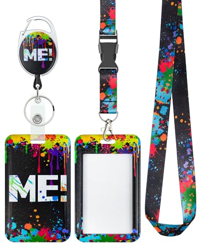 Uniclife Modische Sliding Ausweishülle Graffiti Kunststoffkoffer mit einziehbaren Badge Reel Karabiner Clip & abnehmbare Lanyard Strap geprägte vertikale Karte Schutz für Frauen Krankenschwester