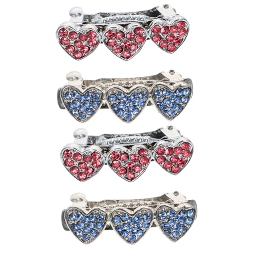 Supvox Hunde Spange 4 Stück Tierhaarzubehör Hundehaarspangen Mit Strass Mini-Clips Für Haare Mini-haarspangen Für Haustiere Hundehaarspangen Für Kleine Hunde Herz-hundespangen Hunde-Tiara