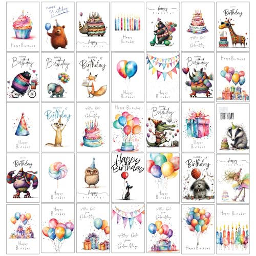 the lazy panda card company 36er Set hochwertige Geburtstagskarten – Glückwunsch- & Postkarten zum Geburtstag – Happy Birthday Karten im Postkarten-Set – Männer Frauen