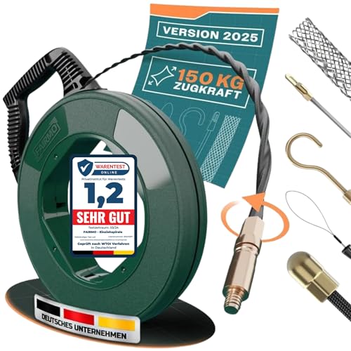 Die durchdachte Einziehspirale 50M für Leerrohre von FAIRMO - 4mm PET Zugdraht inkl. 5 Adapter - Kabeleinziehhilfe bruchsicher zum Ziehen - Einziehfeder für effektives Arbeiten (PET - 50 Meter)